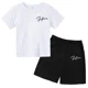 thumbnail image 5 of Conjunto de 2 piezas de camiseta y pantalones cortos informales con estampado de letras para niños y adolescentes a la moda para verano, 5 of 5