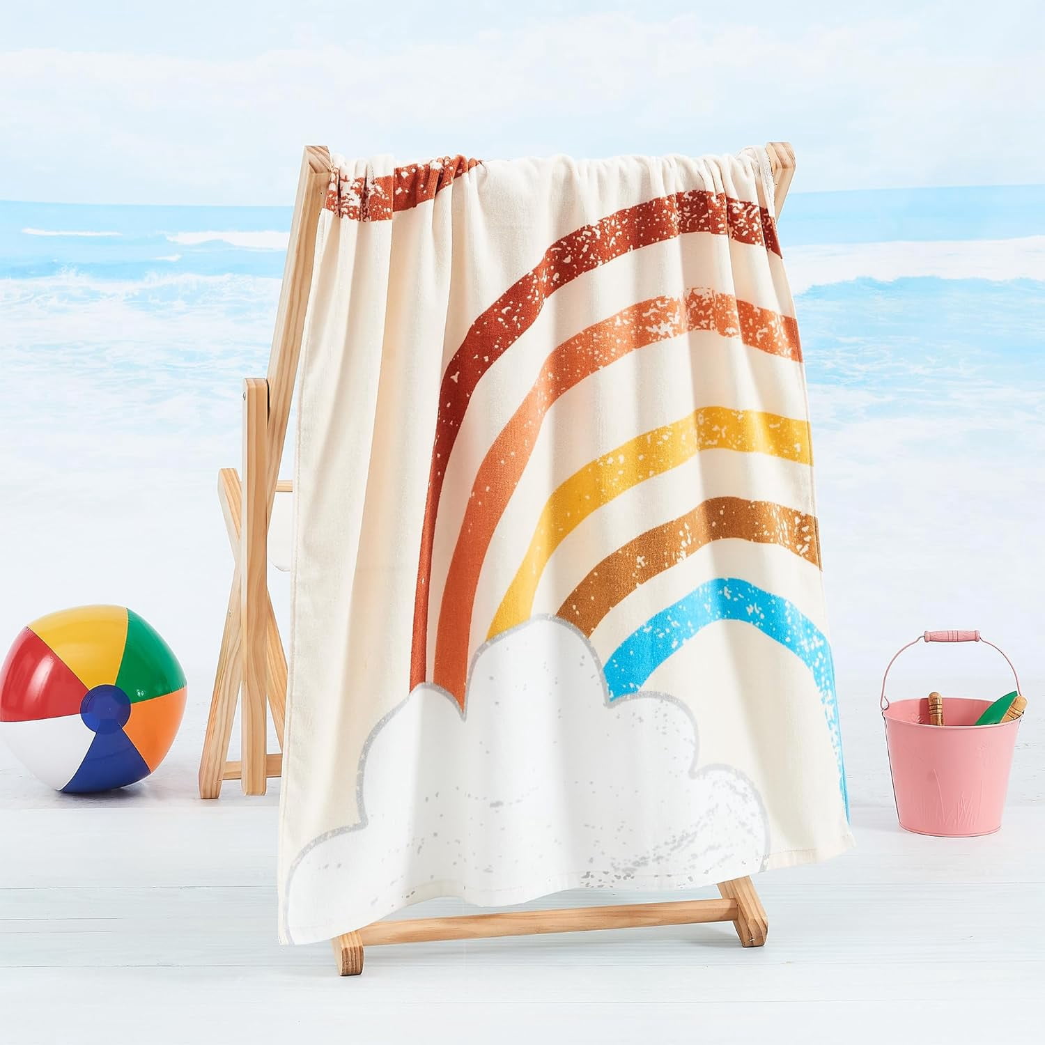 100% Polyester Beach Towel for Kids, Toddler, & Baby | Bath, Pool, Camping, Travel Towel for Boys & Girls | Toddler Beach Essentials, Quick-Dry, & Absorbent Towel (Rainbow, 30" x 60")