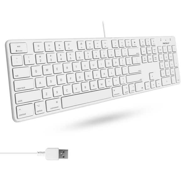 Macally Ultra-Slim USB Wired Keyboard with Numeric Keypad (White)