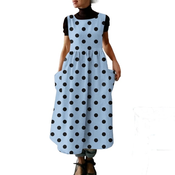 Iyufng Summer Dresses Printed Casual Sleeveless Crew Neck Maxi Dress Tank Dresses for Women with Pockets