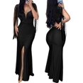 thumbnail image 2 of Vestidos sexys para mujer cita noche contraste lentejuelas borlas fruncidas hendidura bodycon maxi vestido formal, 2 of 5