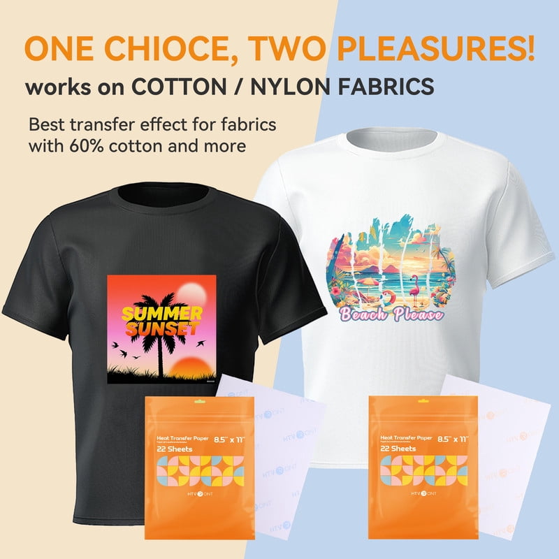 HTVRONT Heat Transfer Paper for T-Shirts-22 Pack Mixed Light & Dark, 8.5" x 11" Printable for Inkjet Printer, Stretchable & Durable Printable Heat Transfer Vinyl