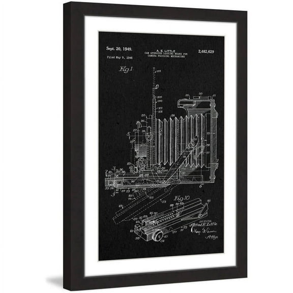 "Camera 1949 Black Paper" Framed Painting Art Print, 12" x 1.5"