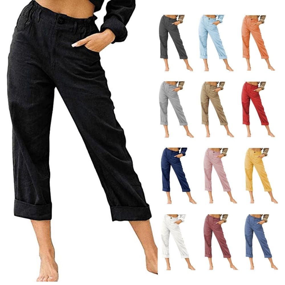 QLEICOM Women's Cropped Pants, Drawstring Stretch Sweatpants, Cotton ...