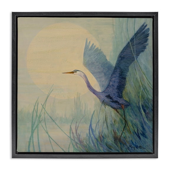 Stupell Industries Coastal Heron Lifting Off Black Floating Frame Canvas Art, 18 x 18, by Floy Zittin