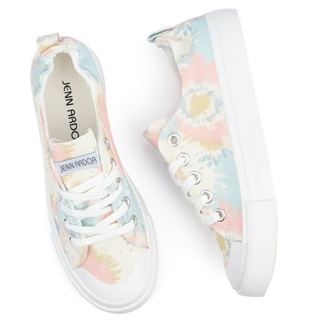 JENN ARDOR Womens Fashion Canvas Shoes Elastic Collar Slip-on Low Top Lace Up Sneakers Casual Walking Flats