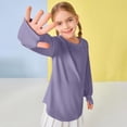 thumbnail image 5 of Resicozy Thumb Holes Long Sleeve Shirts for Girls Casual Trendy Crewneck Hem Loose Solid Color Tunic Tops Purple 110, 5 of 7