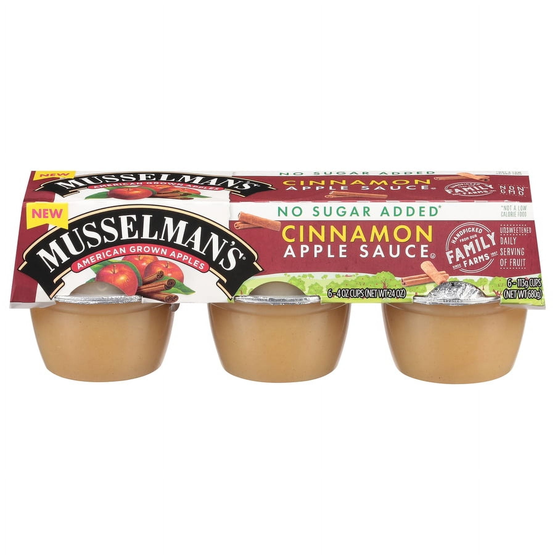 (12 pack) Musselman's No Sugar Added Cinnamon Applesauce 4oz, 6 count