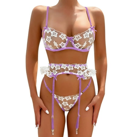 

Women Fashionable Lace Flower Embroidery Lingeriet Tight Underwear Dark Lingerie for Women Woman Lingerie Set