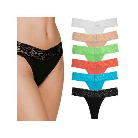 6 Pack Ladies Cotton Thongs Underwear With Lace Trim Soft Sexy for Women Panties