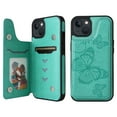 thumbnail image 2 of iPhone 13 Case,Dteck Butterfly Pattern Magnetic Leather Card Holder Wallet Case Shockproof Rubber Hybrid Kickstand Cover for iPhone 13,Green, 2 of 5