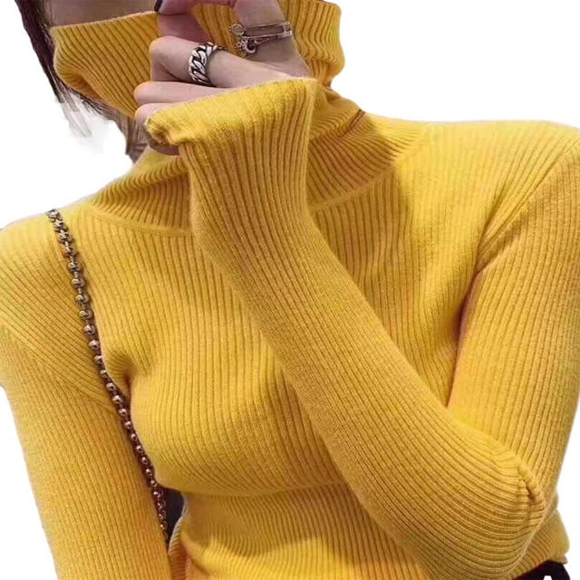 AMERTEER Women Knitted Ribbed Sweater Turtleneck Slim Jumper Warm Pullover