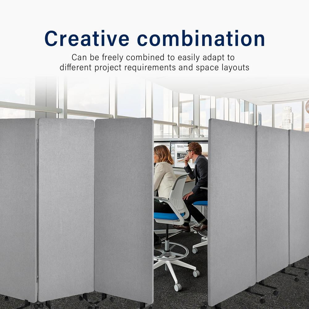 3 Panel Soundproof Room Divider, 76 x 66 Inch Portable Acoustic Partition with Wheels for Office Privacy and Classroom Noise Control (Light Gray)