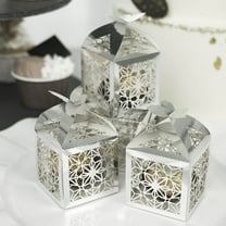 Efavormart 25Pcs Silver Butterfly Top Laser Cut Lace Print Favor Gift Candy Boxes