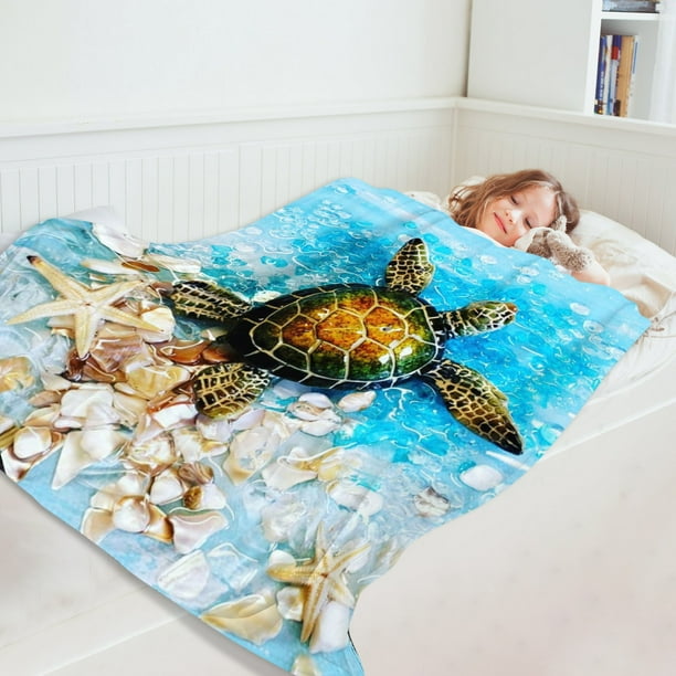 Blue and green sea turtles fleece blanket, ocean shops blanket, childen's beeding