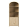 thumbnail image 3 of Modern Arched Bookshelf with 3-Tier Open Shelving & 2-Door Storage Cabinet, Space-Saving Wooden Display Unit for Bedroom, Living Room, Home Office, Oak Finish, Easy Assembly, 3 of 9