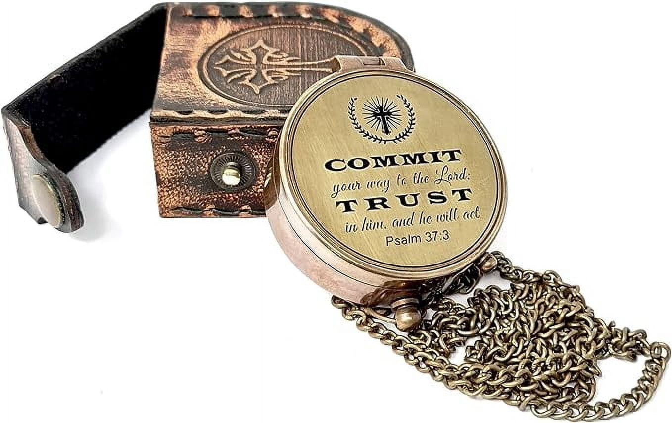 Maritime treasures Instruments Brass Compass Engraved Gift for Son, Grandson, Daughter, Baptism, Confirmation Communion Godson Church Graduation Day Psalm 37:3