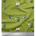 thumbnail image 1 of Soimoi Green Rayon Crepe Fabric Bottle & Wine Glass Bar Print Fabric by the Yard 46 Inch Wide, 1 of 3