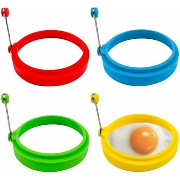 Egg Ring Set, Silicone Egg Ring Molds, Fried Egg Rings and Non-stick Egg Cooker Ring, Multicolor, 4Pack