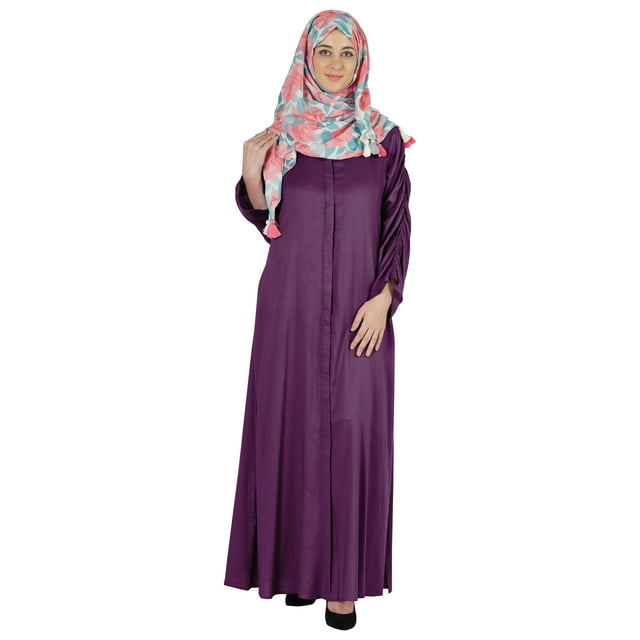 Bimba Vêtements Islamiques pour Femmes Robe Longue avec Hijab/foulard Imprimés Abaya en Rayonne Maxi à Boutons devant Robe Musulmane