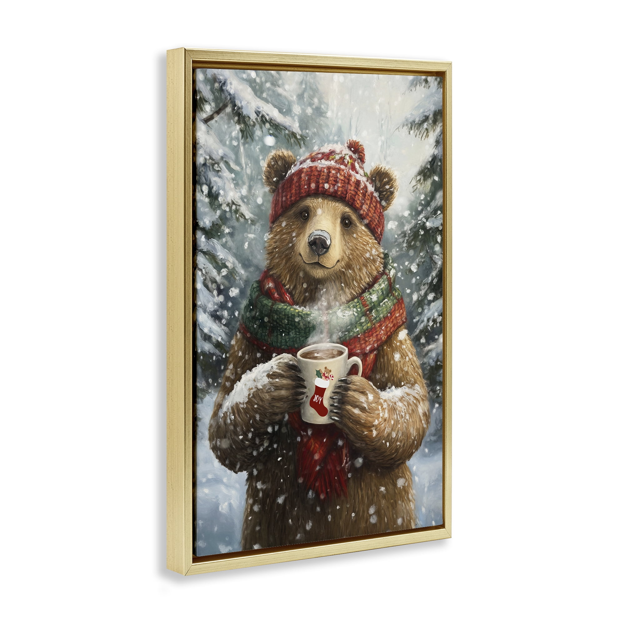 Stupell Industries Christmas Cocoa Bear Gold Framed Floater Canvas Wall Art, design by Tina LeCour