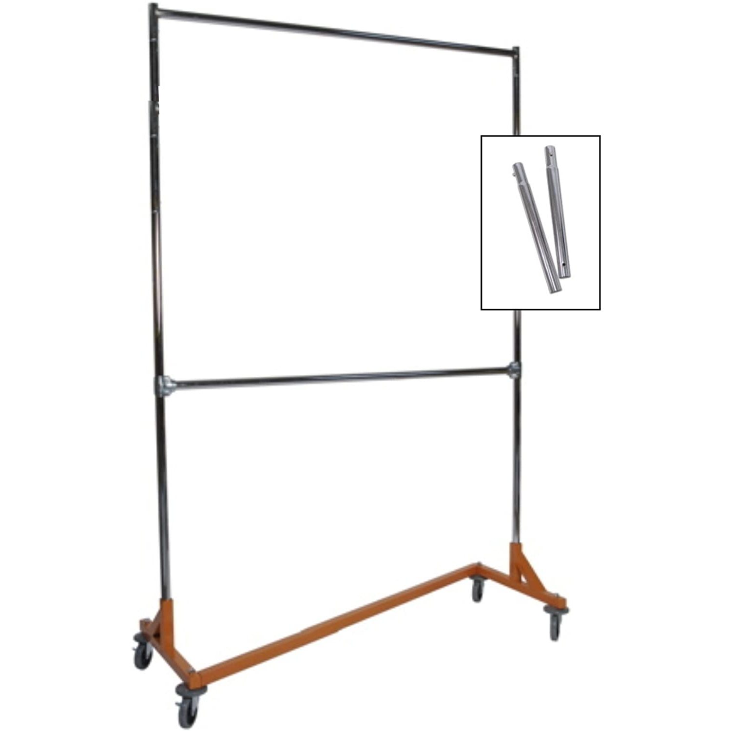 Extended Height Double Rail Rolling Z Rack Garment Rack with Orange