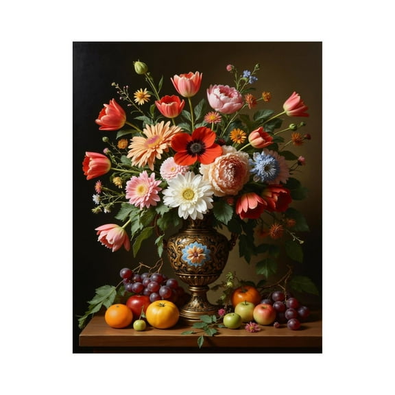 Paint by Numbers Kit for Adults, Floral Vase With Fruits Still Life Paint by Numbers, Easy Paint by Numbers Kit for Adults Beginner, DIY Adult Paint by Number Kits on Canvas, Home Decor