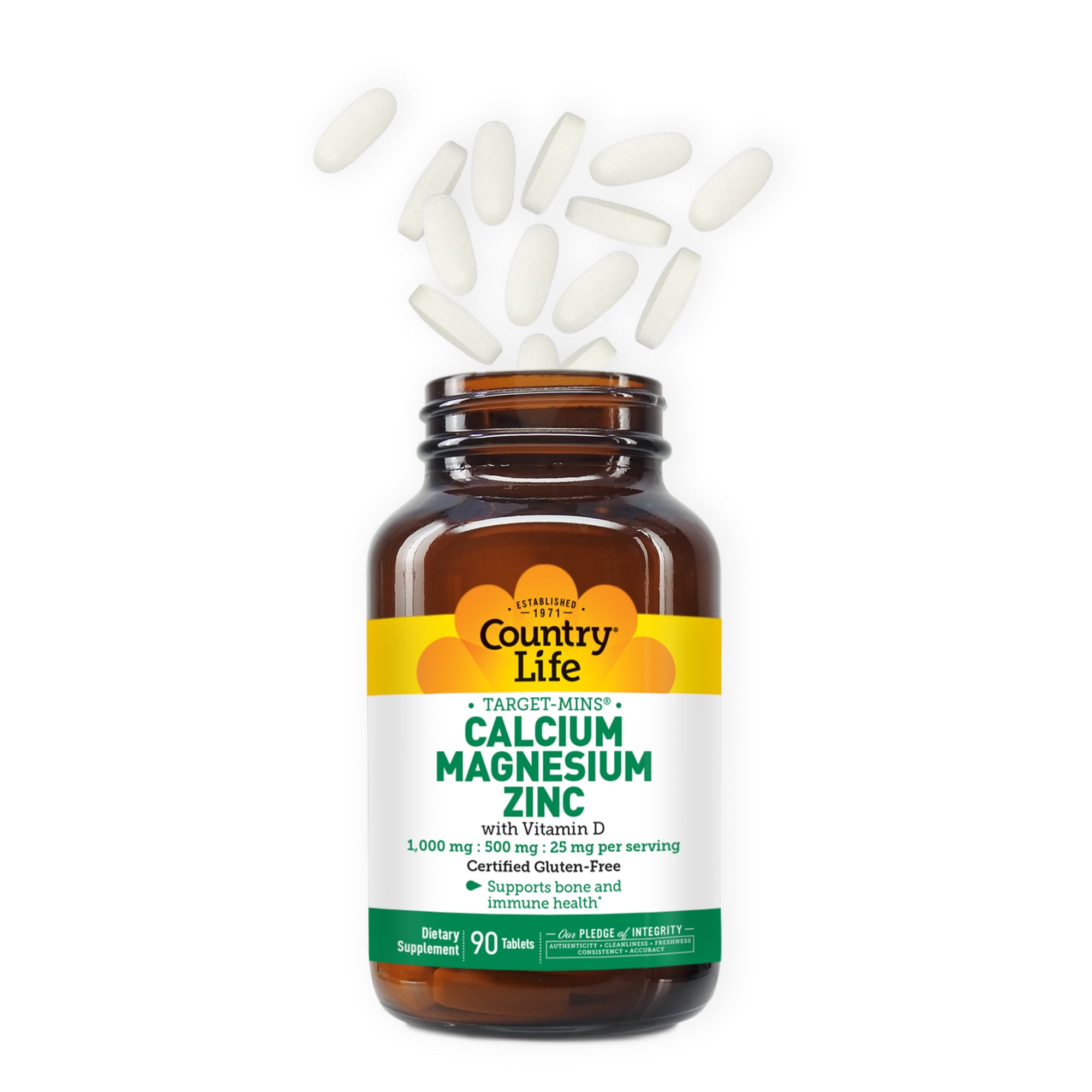 Country Life Calcium Magnesium Zinc with Vitamin D, 90 Tablets
