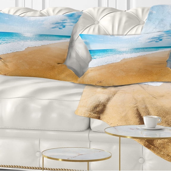 Designart Serene Beach and Sun Daylight - Modern Beach Throw Pillow - 12x20