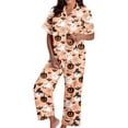 thumbnail image 2 of Halloween Pajamas Women Short Sleeve Button Top Matching Wide Leg Pant Set Plus Size Cute Pumpkin, 2 of 5