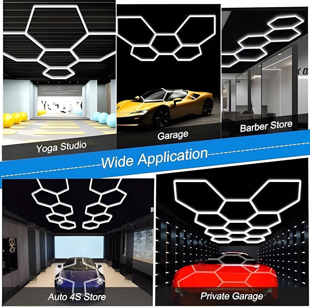 Hexagon Garage LED Lights.8 Grid 280W 30800LM 7000K Hex Ceiling Led Light.Higher Brightness Hexagon LED Light System for Garage Barbershop Warehouse