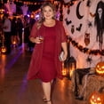 thumbnail image 2 of Agnes Orinda Women's Plus Size Halloween Outfits Cocktail Dresses Sequin Mesh Cape Overlay Crew Neck Wedding Guest Foral Midi Pencil Bodycon Dress 1X Red, 2 of 7