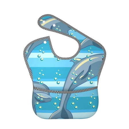 Bingfone Mess-Proof Baby Bib - Waterproof Bib For Baby Boy Or Girl With Food Catcher Pocket, Unisex-Dolphin