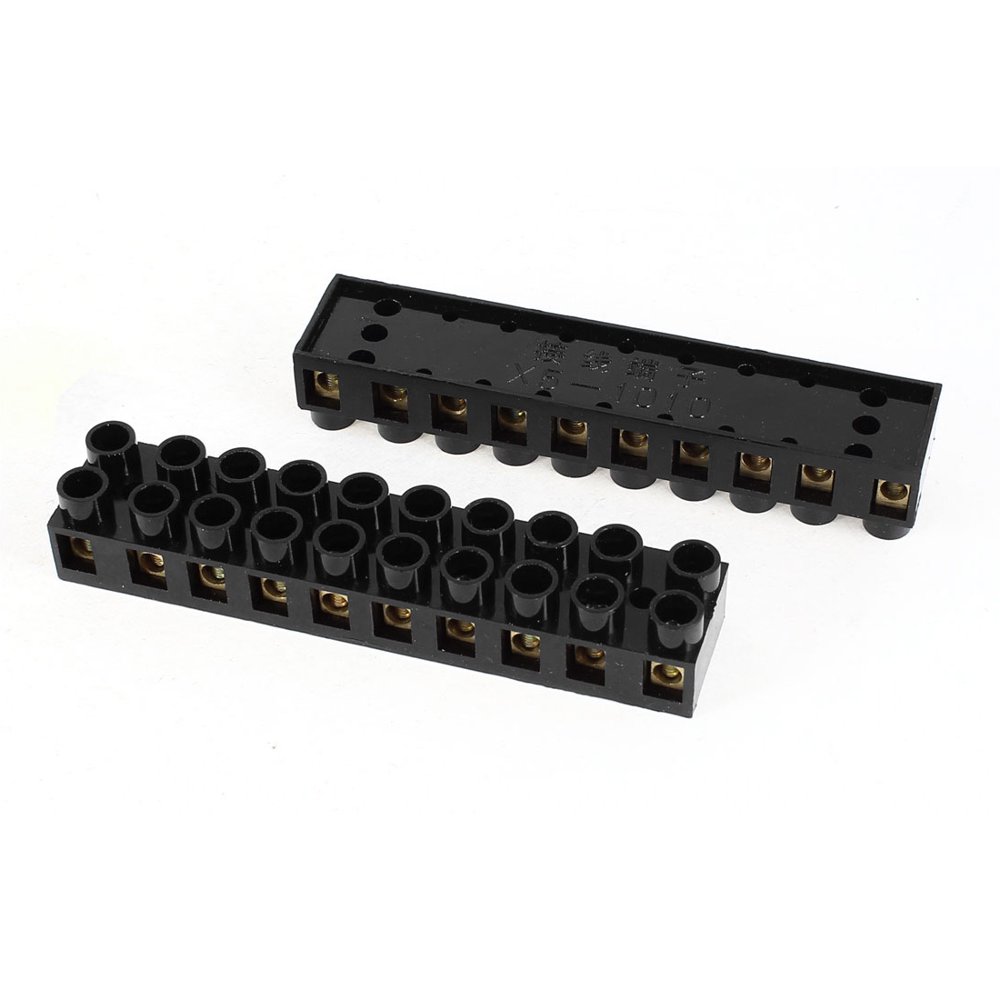 2 Pcs Black Screw Terminal Barrier Block Strip Connector 500V 10A
