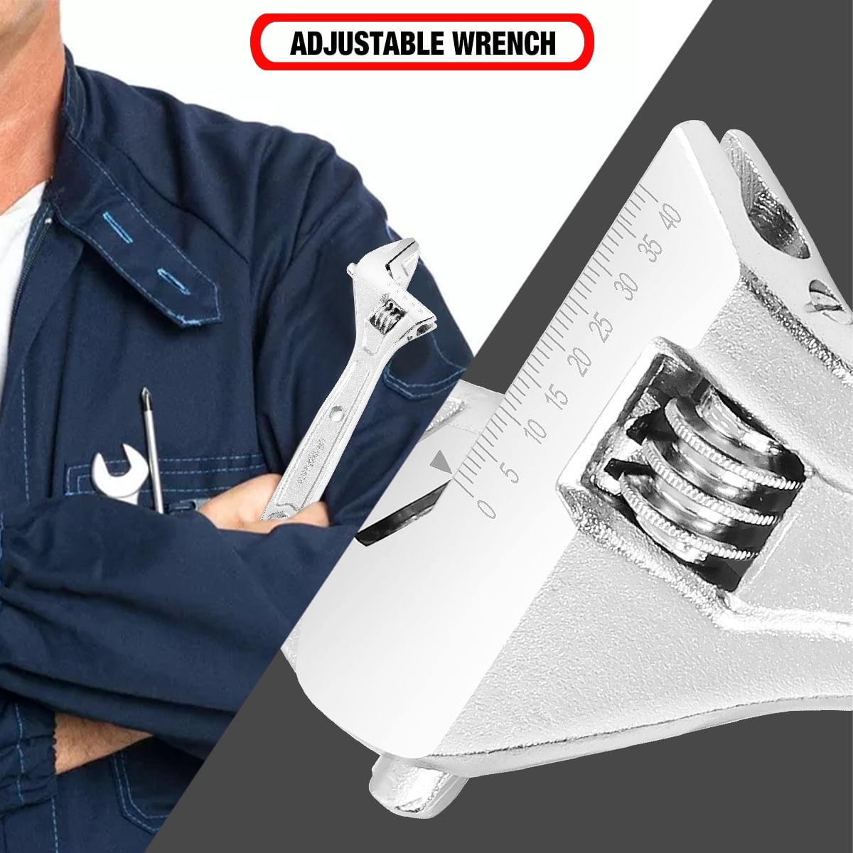 1 Pair Adjustable Wrench Spanner - 8 & 12 Inch, Vanadium Steel Automotive Repair Tool w/ Four-Sided Jaws