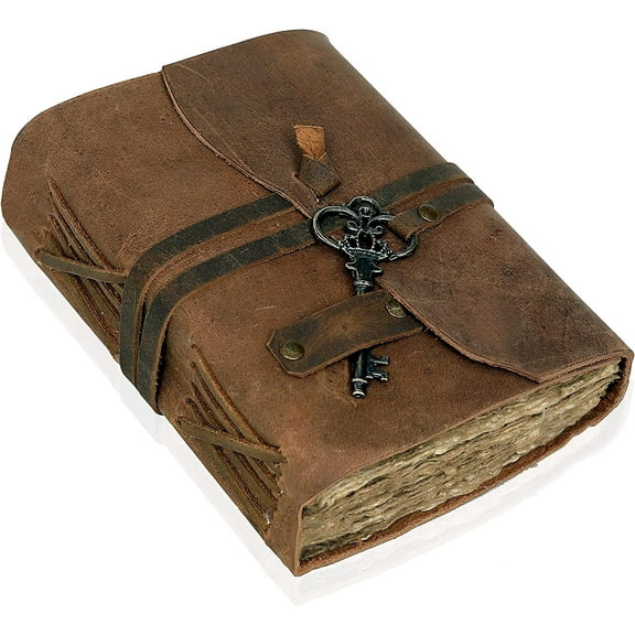 Vintage leather Journal for Women Men, Deckle Edge Paper Leather Notebook of 180 GSM, Book of Shadows Journal Blank, Leather Bound Journal diary (VINTAGE BROWN)