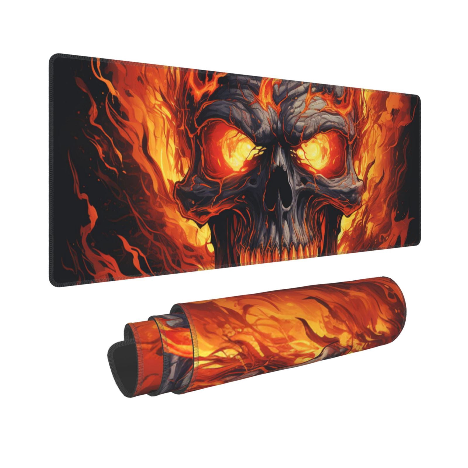 Gothic Skull On Fire Vintage Art Mouse Pad Extended Large Gaming Mousepad Non-Slip Rubber Big Keyboard Desk Mat 31.5 X 11.8 Inch