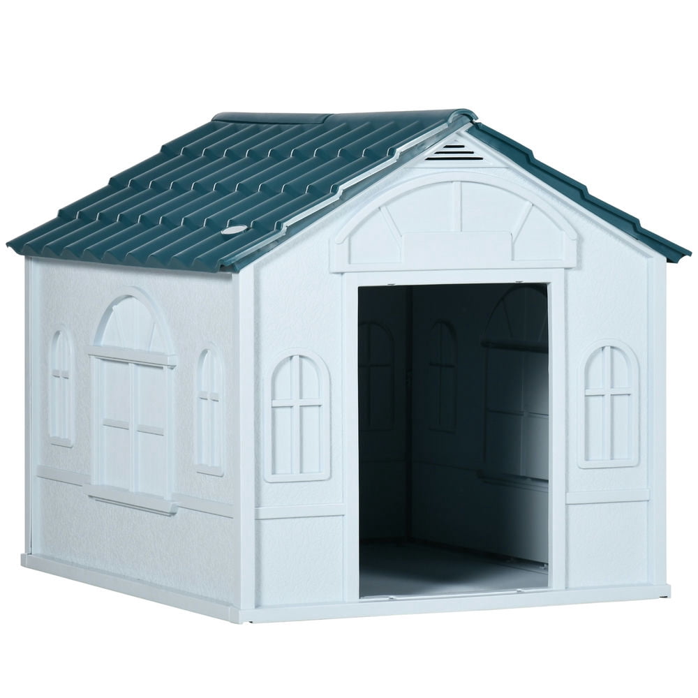 Barara King Plastic Dog House, Water Resistant Puppy Shelter Indoor Outdoor with Door, Easy to Assemble, for Medium and Small Dogs, Blue