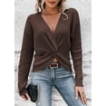 thumbnail image 2 of Pink Queen Spring Sweaters for Women 2026 Pullover Sexy V Neck Long Sleeve Twist Knot Cropped Knit Tops, 2 of 8