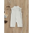 thumbnail image 4 of Franhais Toddler Baby Girls Summer Romper, Solid Color High Neck Sleeveless Short Jumpsuit, 4 of 9