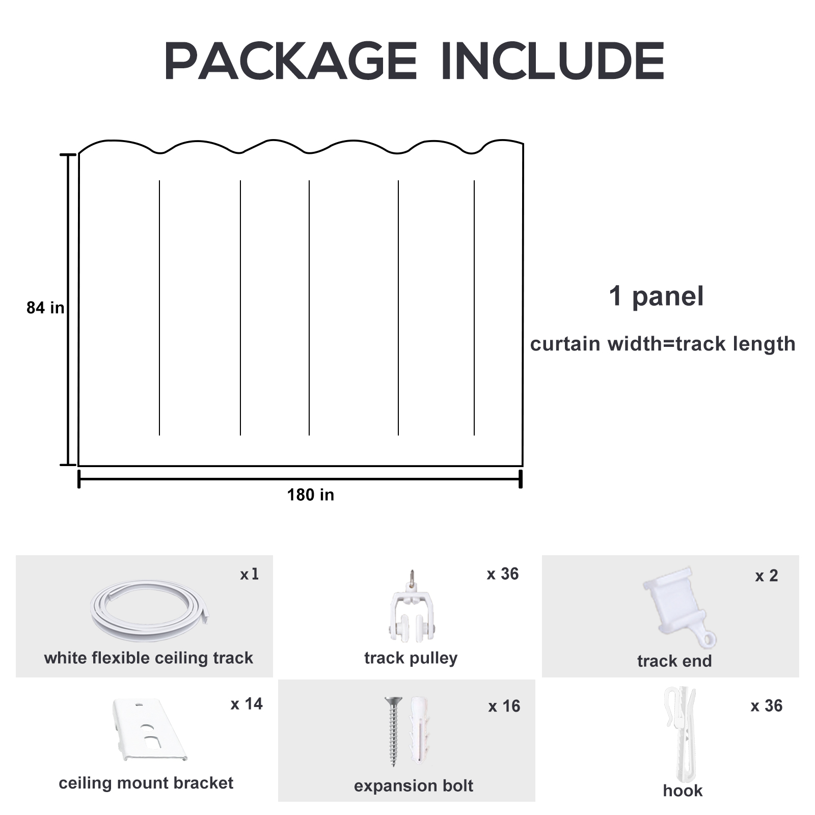 CBSRORO Room Divider Blackout Curtains with Ceiling Mounted Curtain Track Set,1 Panel White Divider Curtain and White Flexible Curtain Track for Room Separation