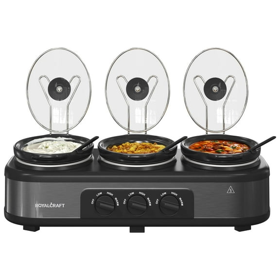 SUNVIVI Triple Slow Cooker With Liners, Temperature Control, Total 4.5 Qt