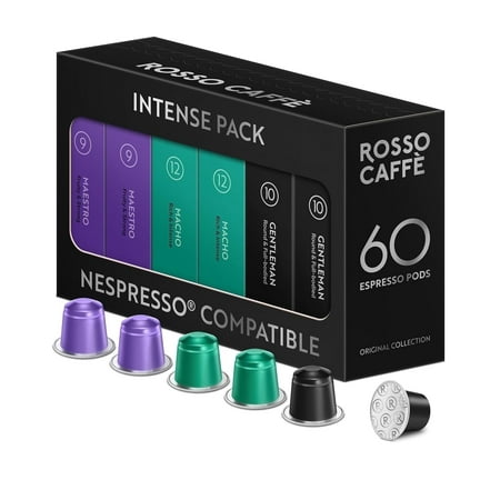 Rosso Caffe Extra Dark Espresso Pods, Variety pack, 60 Ct, Compatible with Nespresso Machines