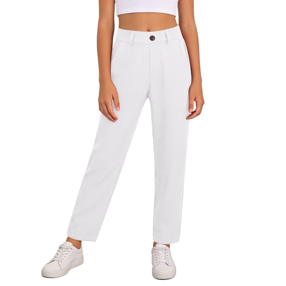 Boys Girls School Uniform Pants Kids Fashion Adjustable Waist Boys Chino Pants Pull on Dress Pants Quick Dry Stretch Long Trousers Trendy Clothes for Girls Kids