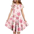 thumbnail image 1 of Zpanxa Robes Florales pour Filles Été Manches Courtes Manches Volantées Col Rond Imprimé de Fleurs Taille Poche Robe Superposée Polyester Spandex Multicolore 10-11 Ans, 1 of 5