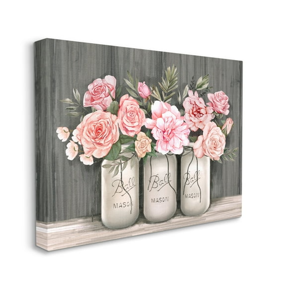 Stupell Industries Blossoming Pink Rose Bouquets Rustic Country Jars Farmhouse Painting Gallery-Wrapped Canvas Print Wall Art, 24 x 30, Design by Ziwei Li