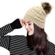 thumbnail image 3 of Gorro grueso de lana de punto cálido para mujer, gorro grueso con agujero para cola de caballo, gorro con botón, mezclas para soporte de máscaras, 3 of 8