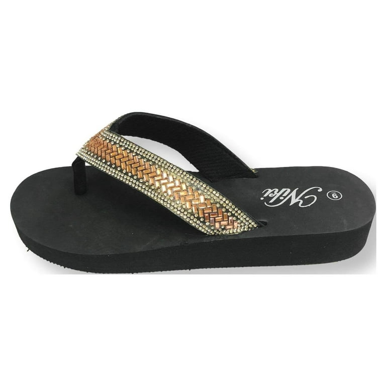 Womens Sparkly Sandals Rhinestone Flip Flop Shoes For Women,Black/Blue/Brown,  Size 5-11