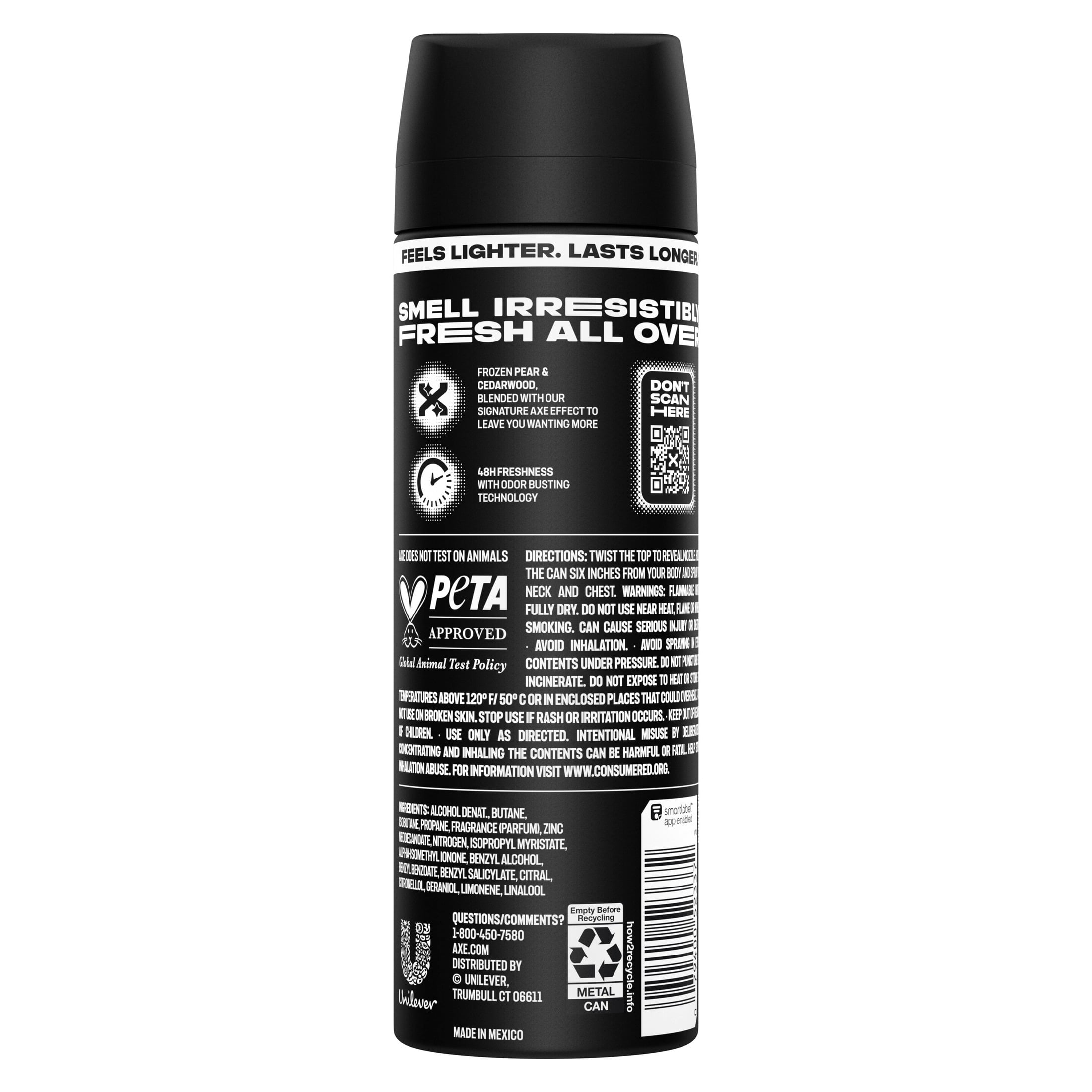 Axe Body Spray 48 Hour All Over Fresh Black Aluminum Free, 3.9 Oz