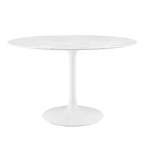 Maklaine Contemporary 47" Round Artificial Marble Dining Table in White